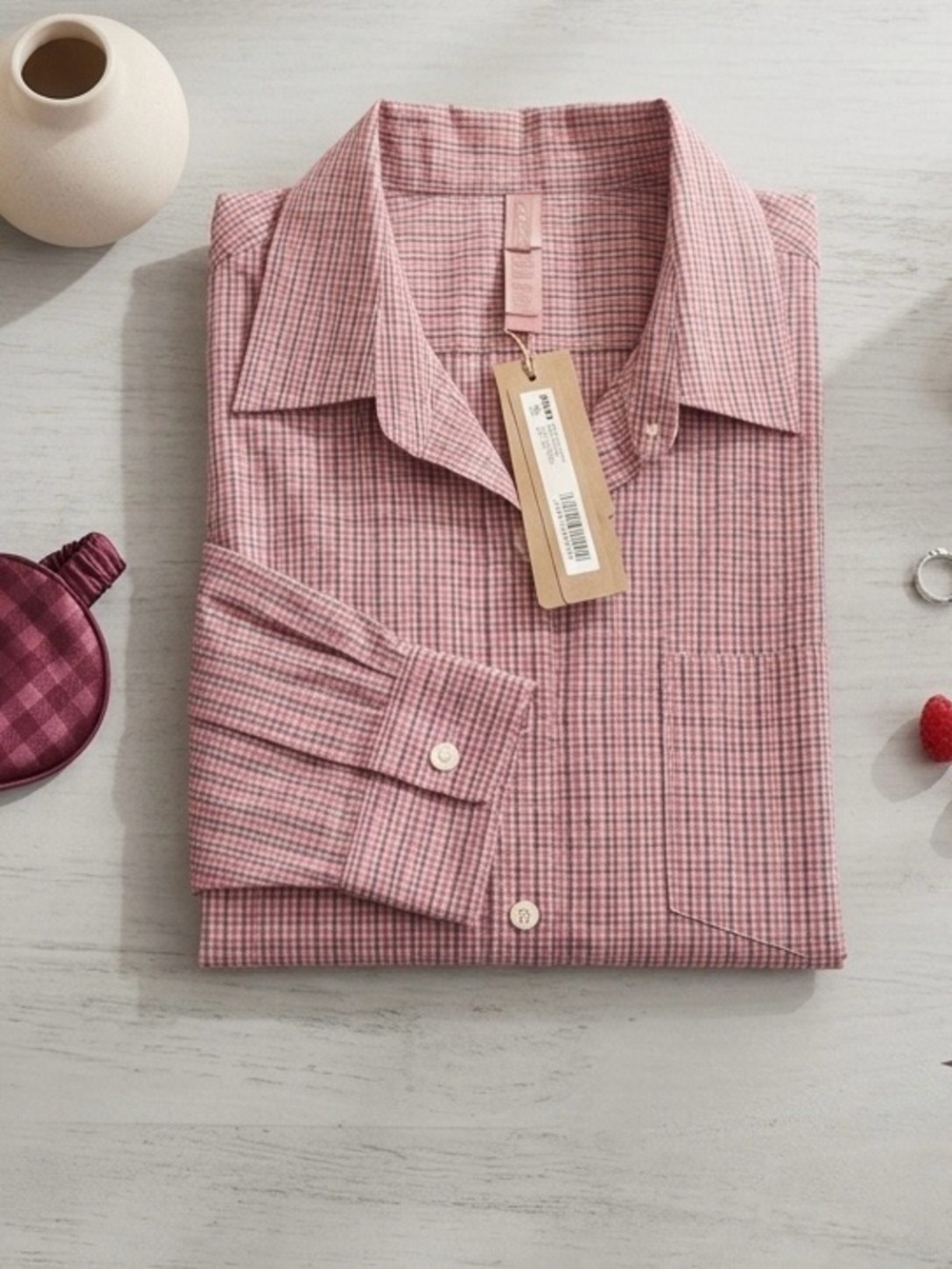 SKIMS NWT Berry Check Cotton Poplin Button Down Sleep Shirt XL - Picture 2 of 6